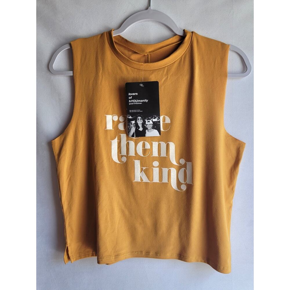 NWT Lovers of hYOUmanity Raise Them Kind Mustard Crop Muscle Tank Top Size Small - Picture 5 of 13
